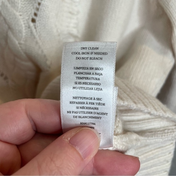 Rails Francis Pointelle Fringed Cable Knit Lambswool Cashmere Sweater in Ivory S - Picture 10 of 11